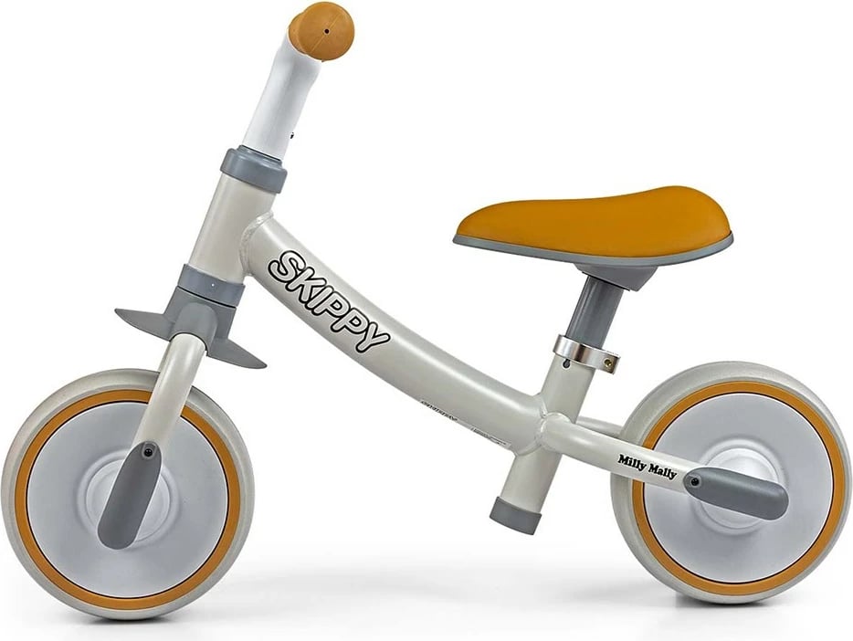 bicikletë pa pedale, Milly Mally, Skippy, kornizë çeliku, rrota EVA pa shpim, sedile e rregullueshme, 18+ muaj, ngjyrë e bardhë