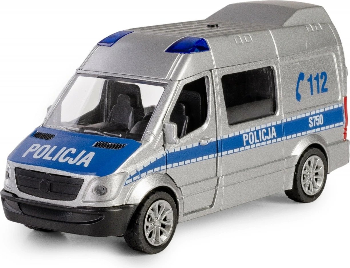 Veture lodër policie/ambulance Daffi B-434, metal/plastik, me drita dhe zë, argjendtë/blu