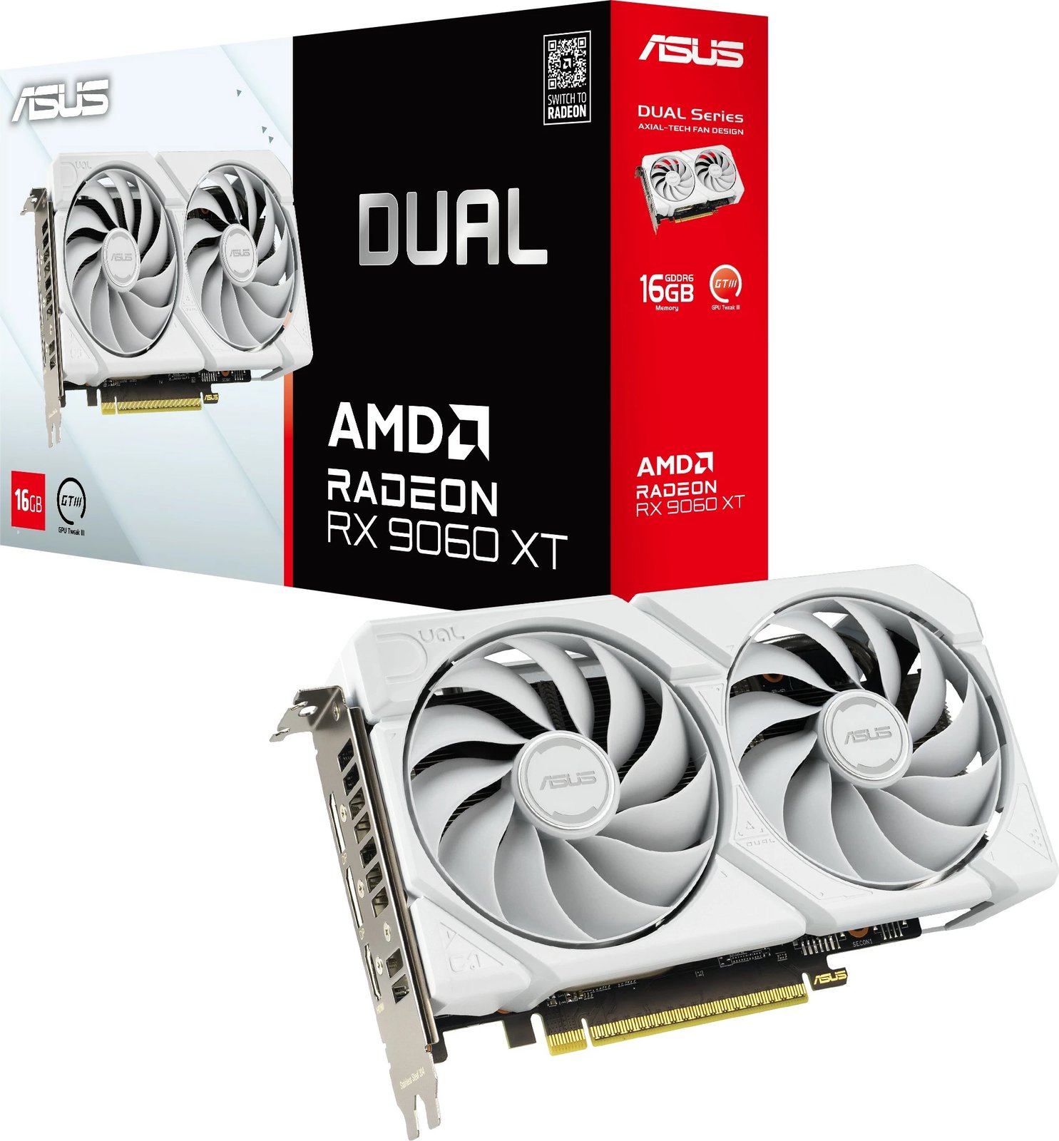 Kartelë grafike ASUS RX 9060 XT DUAL 16GB GDDR6 e bardhë