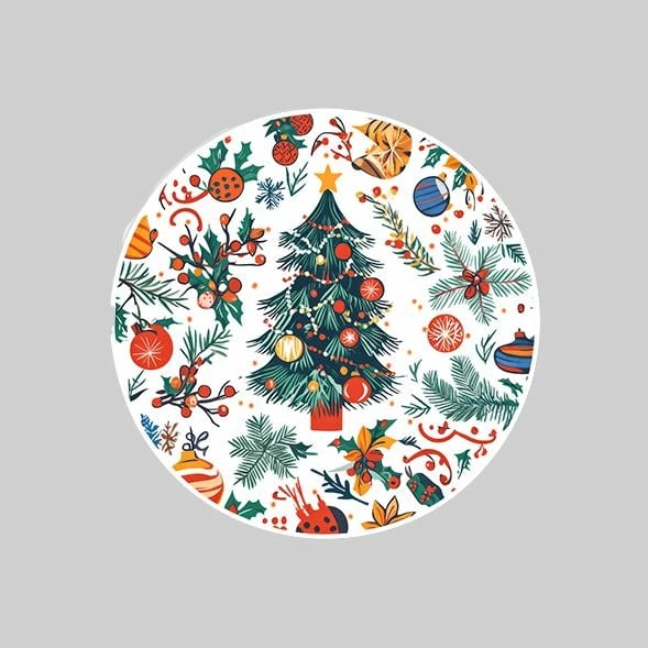 Qilim i rrumbullakët, motiv Krishtlindjesh, shumëngjyrësh, 80x80cm, Crp-Yrlk26-13