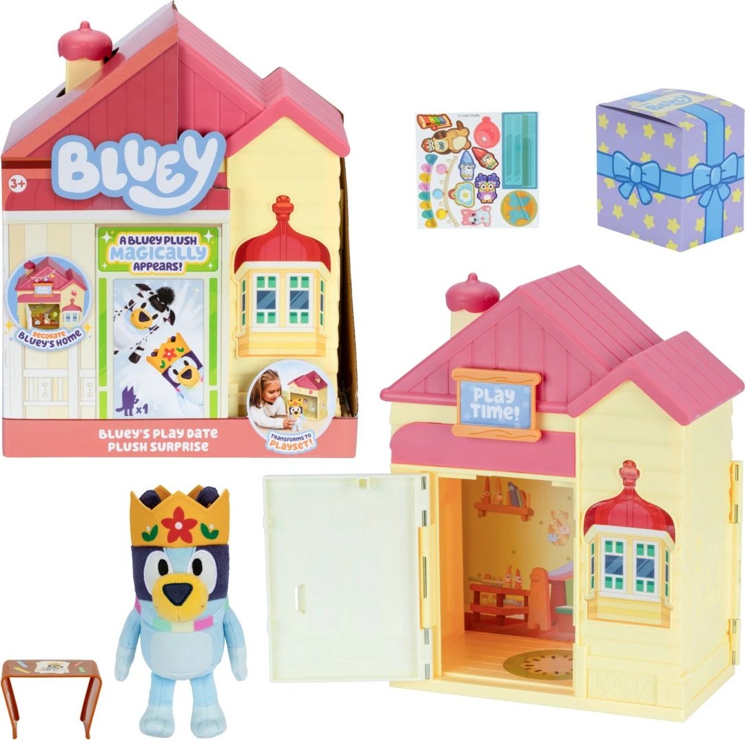 Set lodrash Bluey House Surprise me lodër pelushi, shumëngjyrëshe