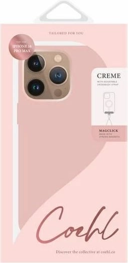 Mbështjellës UNIQ Coehl Creme Magnetic Charging për iPhone 16 Pro Max 6.9", me MagSafe, rozë, me rrip