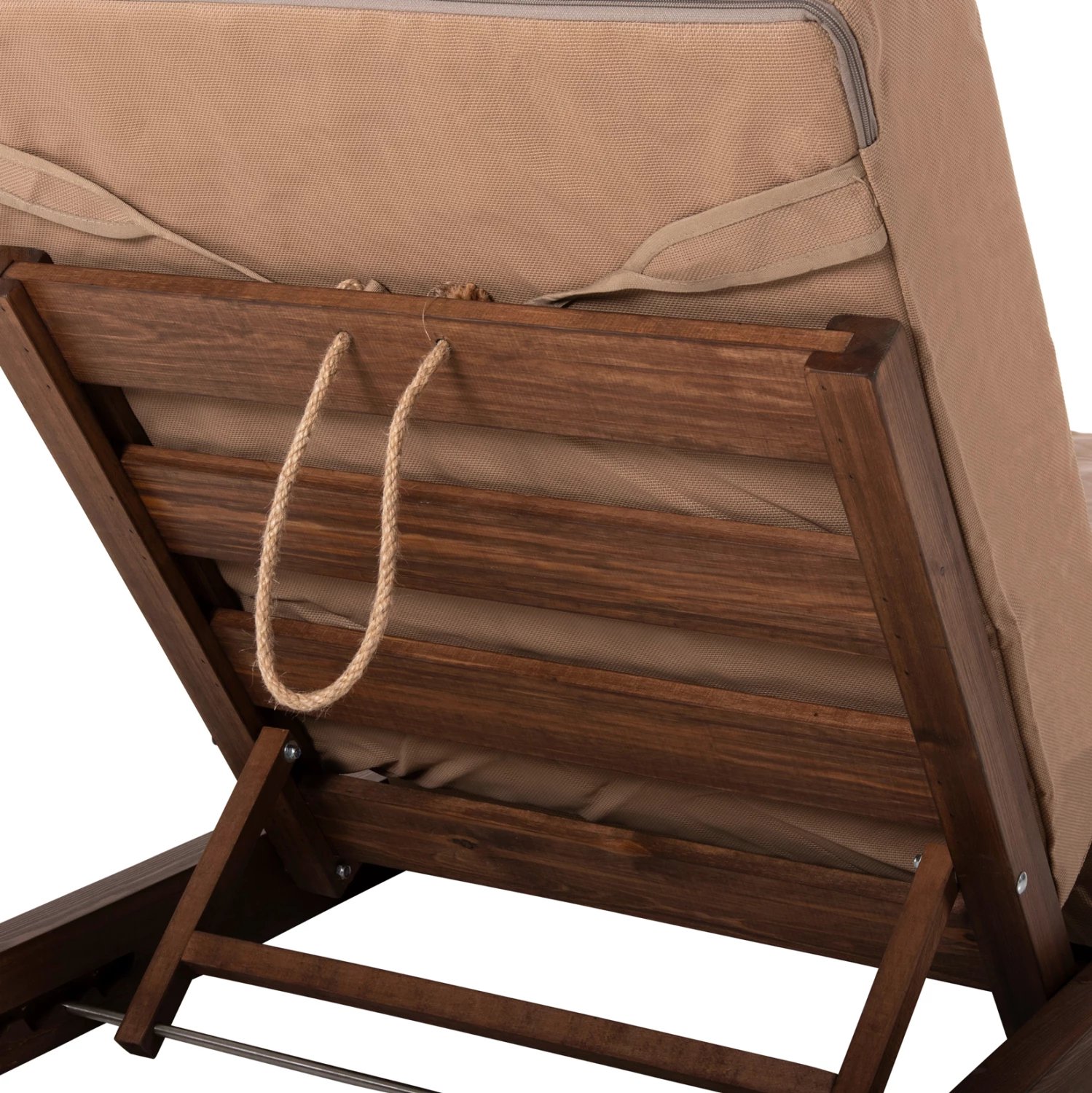 Shezlong plazhi i ulët IKARIA FH10622.04, dru pishe, ngjyrë arre, tekstilene mocha, jastëk 20cm i trashë