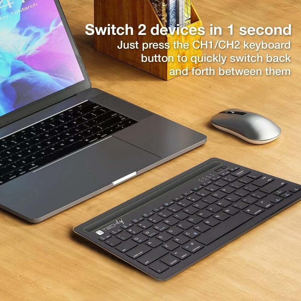 Tastierë Bluetooth Techly ICTBK102U me mbajtëse për tabletë dhe telefon, e zezë