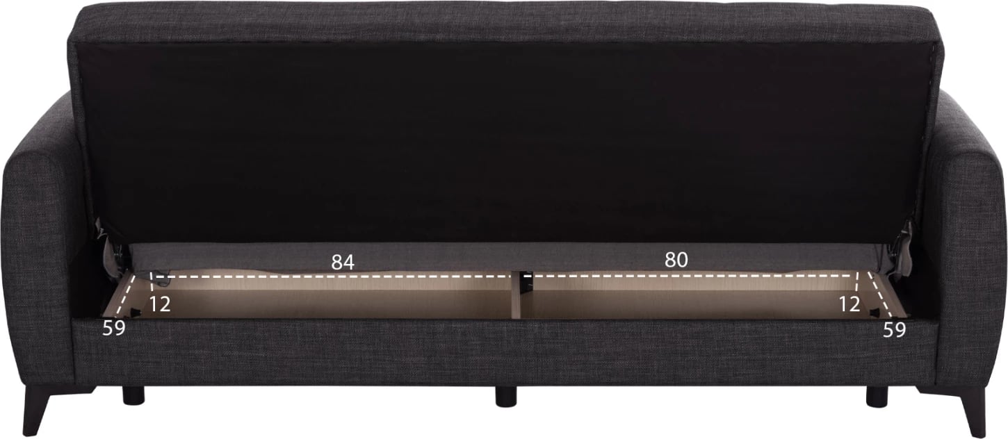 Divan-krevat treshe me hapësirë për depo, ngjyrë gri, NIKKO FH3292.01, 209x76x83cm