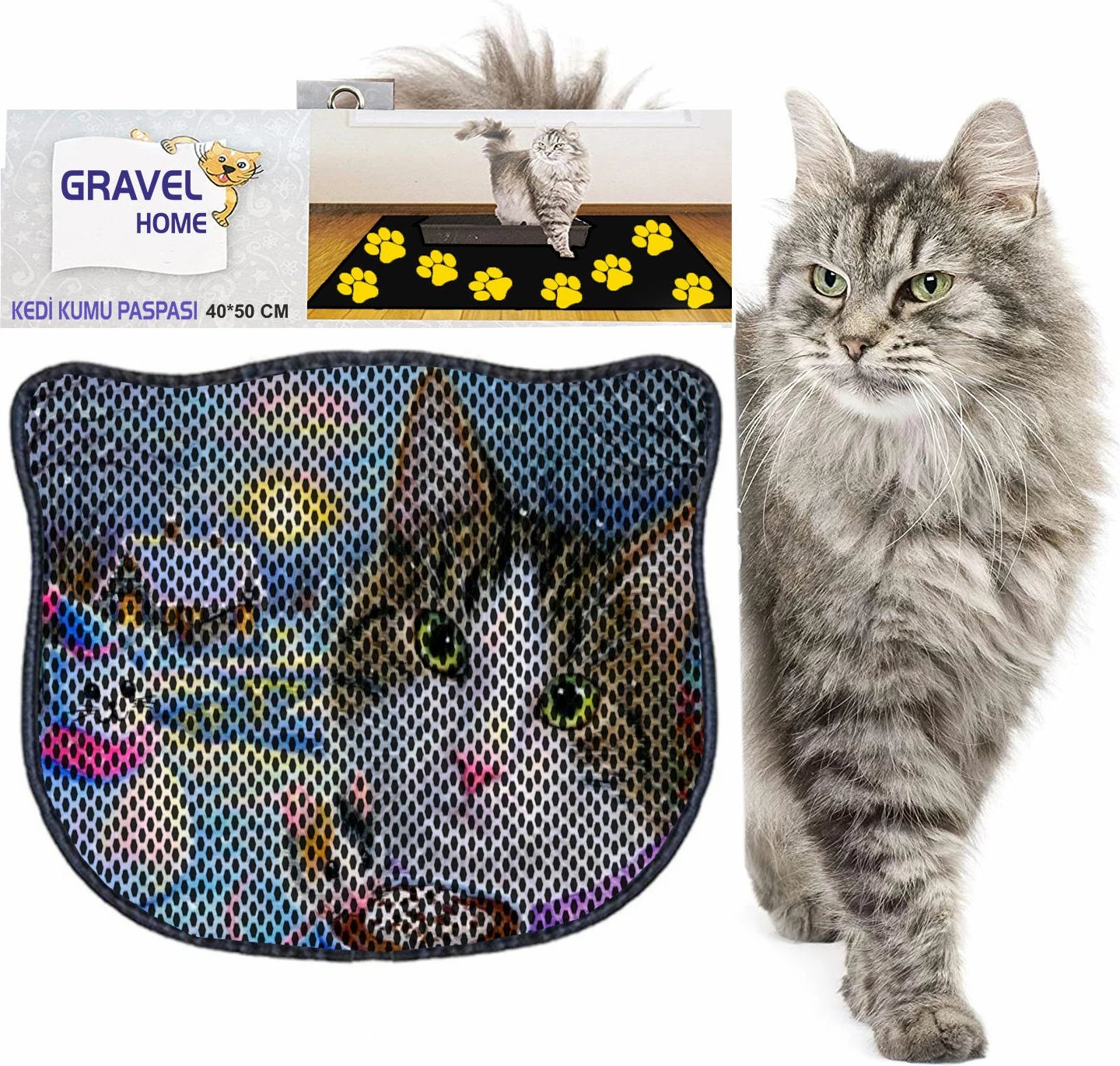 Tapet për rërë mace, shumëngjyrësh, Paws & Whiskers, Kdkafa0173, 40x50cm