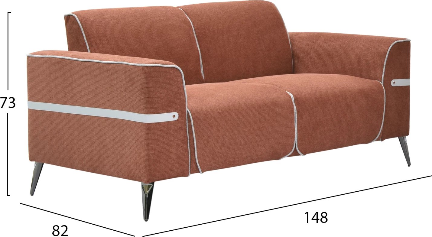 Set divanësh 2 pjesë FERIN FH6070.04, pëlhurë portokalli, këmbë metalike ngjyrë kafe e errët