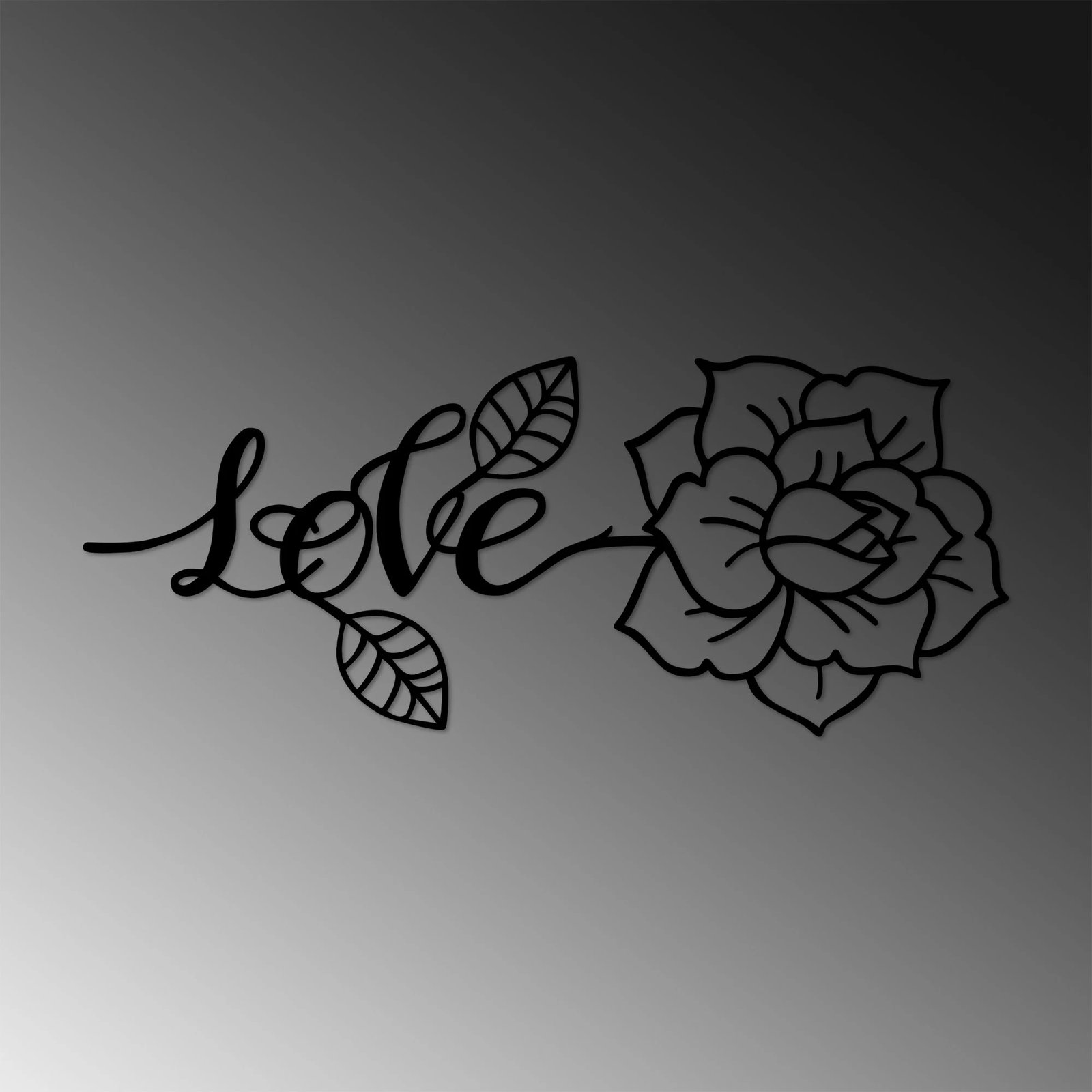 Aksesor dekorativ muri prej metali, Wallity, Love and Flower, ngjyrë e zezë, 80x33cm