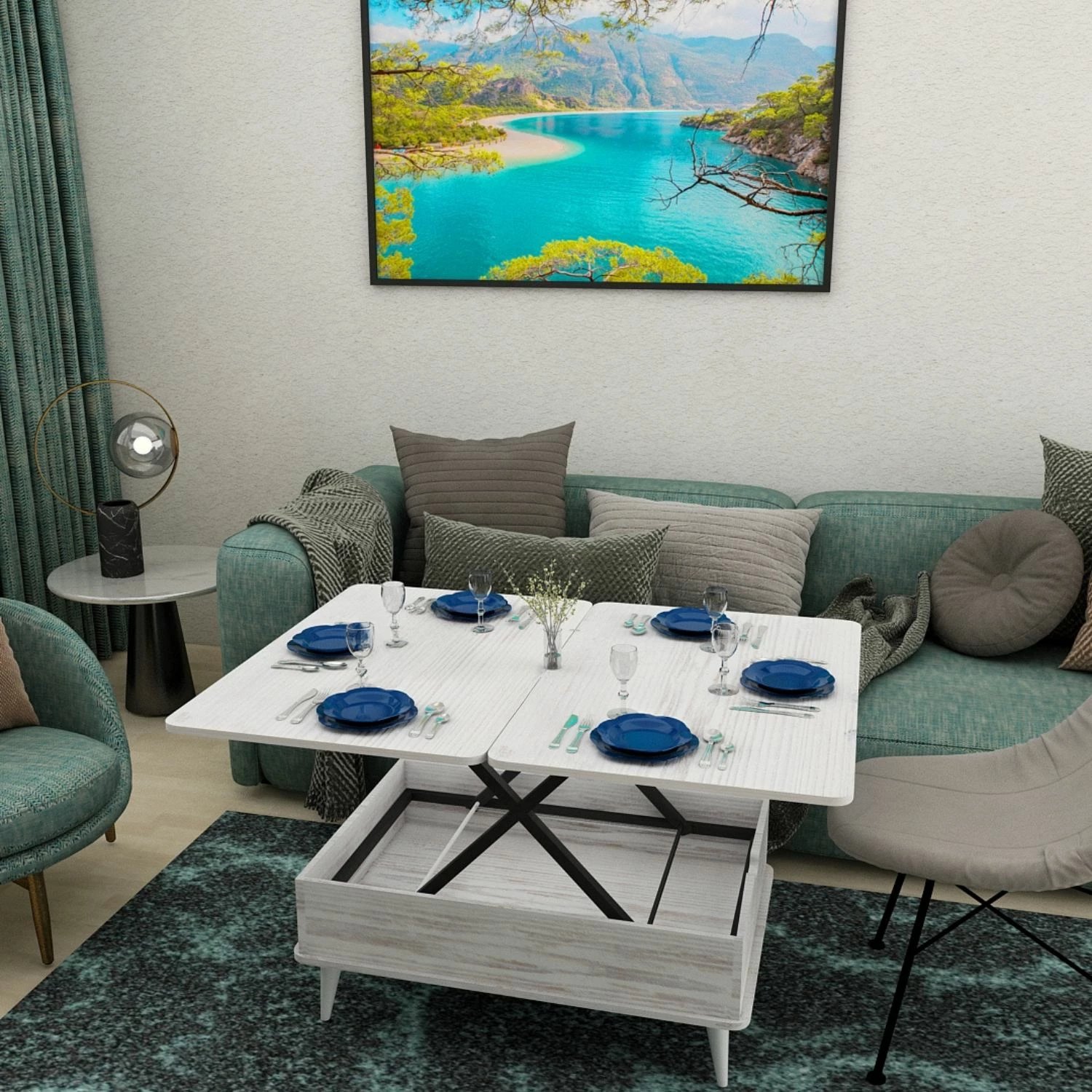 Tavolinë kafeje Skye Decor, Dy Ada, ngjyrë e bardhë antike