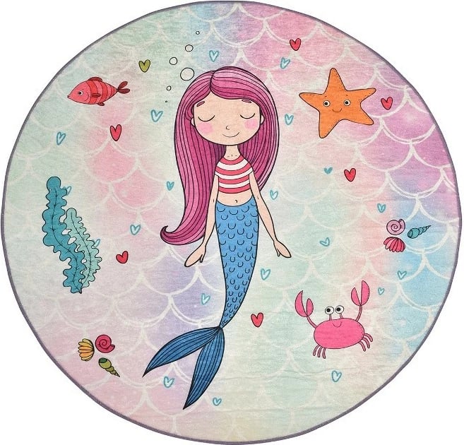 Qilim i rrumbullakët Mermaid, shumëngjyrësh, 200 cm