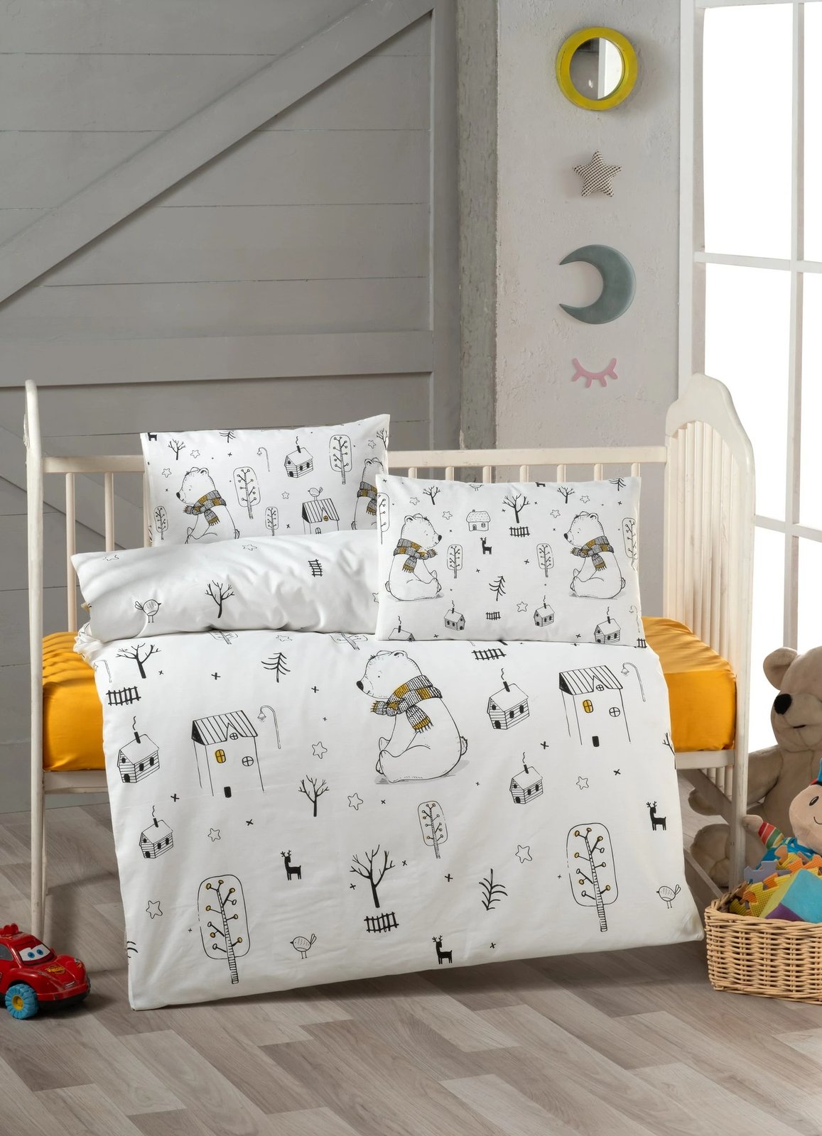 Set mbulesash për quilt për bebe, L'essentiel, Beauty, ngjyrë bardhë, e zezë, e verdhë