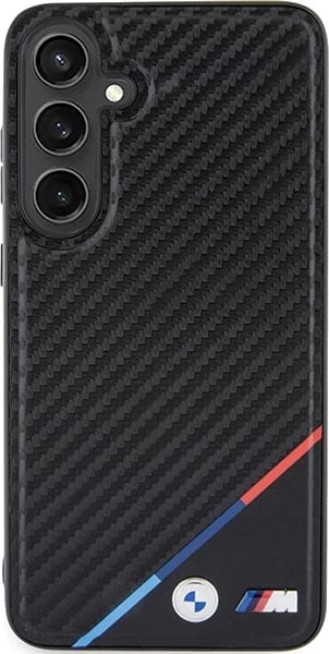 Mbështjellës BMW BMHMS24S23PUDTK Carbon Tricolor Line MagSafe për Samsung Galaxy S24, i zi