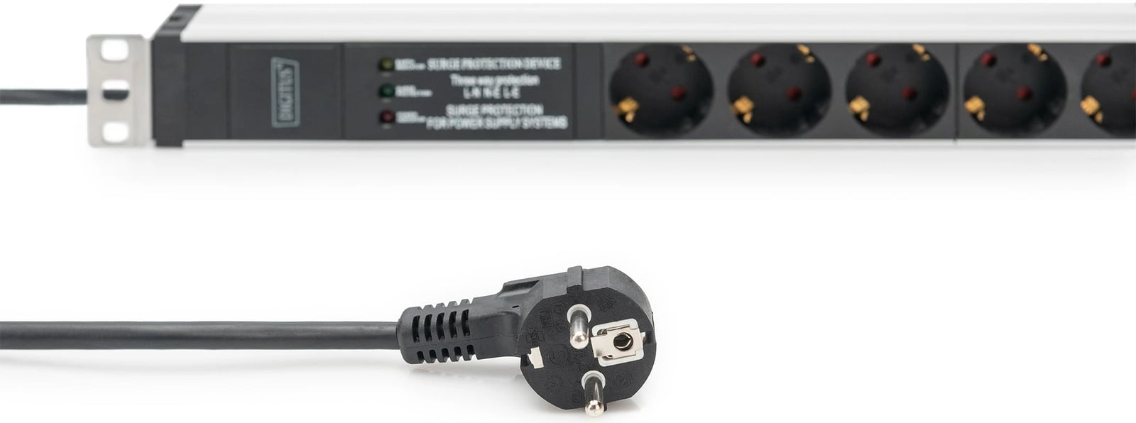 PDU alumini Digitus 1U, 6 dalje, 16A, 230V, mbrojtje nga mbingarkesa