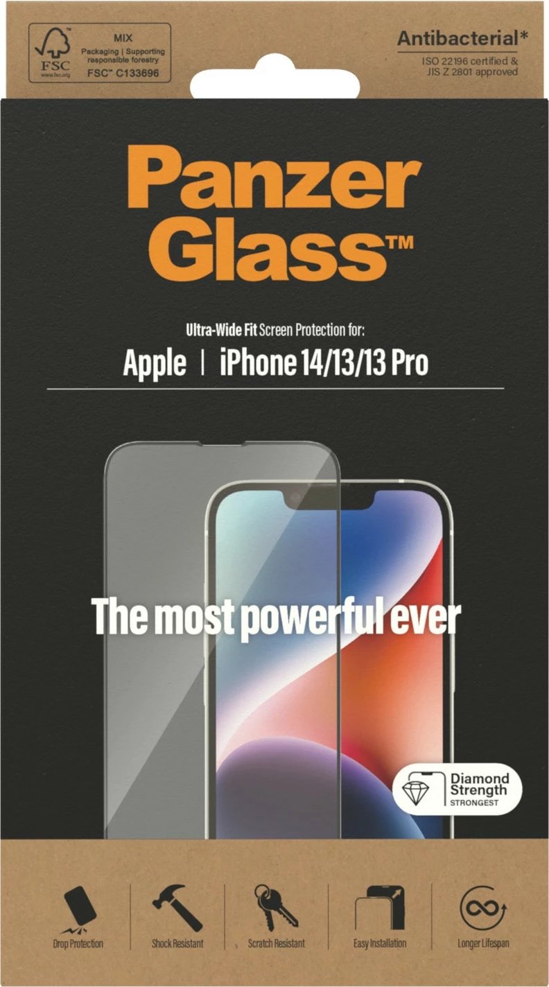 Mbrojtës ekrani PanzerGlass për iPhone 14/13/13 Pro, antibakterial, transparent