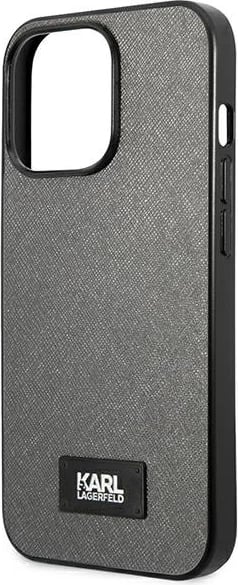Mbështjellës Karl Lagerfeld Saffiano Plaque për iPhone 13 Pro / 13 6.1", argjendtë