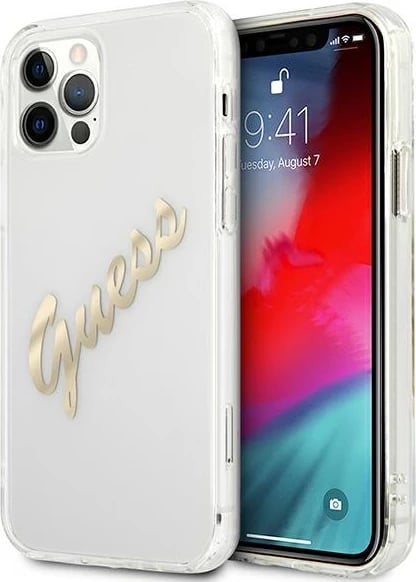 Mbështjellës Guess GUHCP12LKTRSVGO për iPhone 12 Pro Max 6.7", Transparent, Gold
