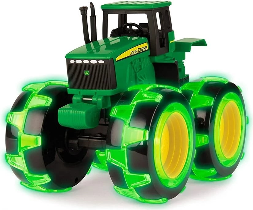 Traktor lodër TOMY John Deere Monster Lightning Wheels, me rrota ndriçuese, Jeshile