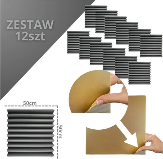 Panel akustik set prej 12 copë, Gri