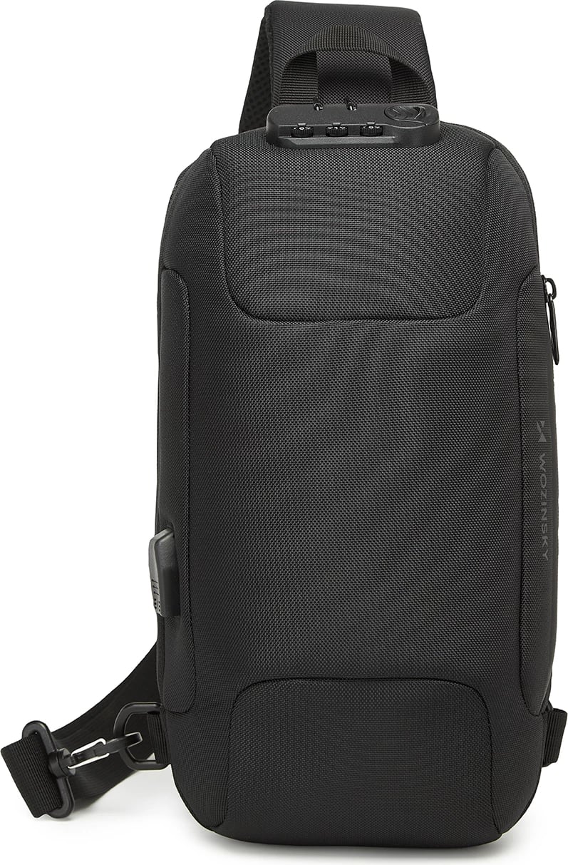 Çantë shpine një sup Wozinsky Premium me port USB dhe bravë kundër vjedhjes, e zezë