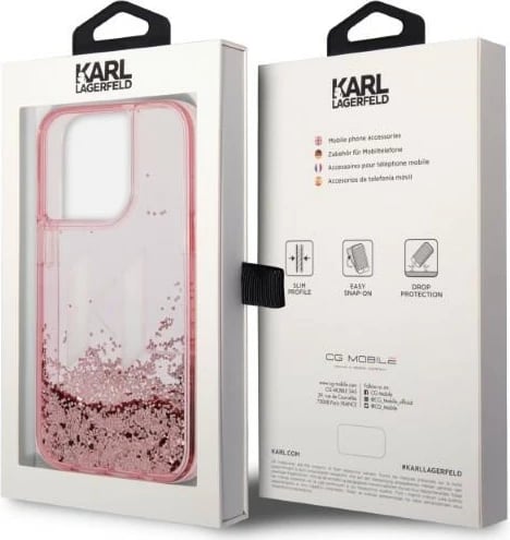 Mbështjellës Karl Lagerfeld Liquid Glitter Big KL për iPhone 14 Pro 6.1", Rozë