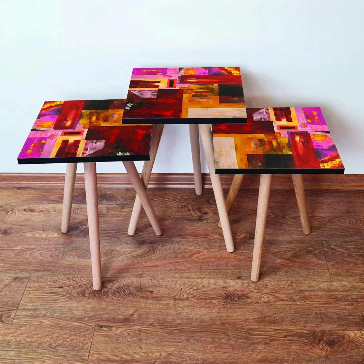 Set tavolinash ndihmëse, 3 copë, shumëngjyrëshe, Skye Decor, 3Shp55