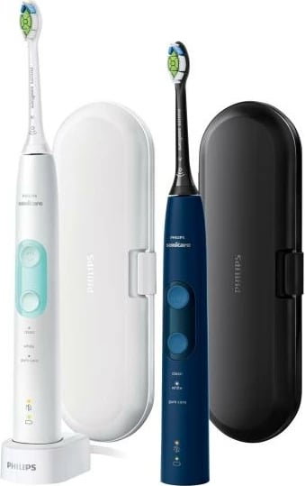 Furçë dhëmbësh elektrike, Philips Sonicare ProtectiveClean 5100 HX6851/34, sensor presioni, 3 mënyra pastrimi, timer, me kuti udhëtimi, bardhë dhe e zezë, set 2 doreza