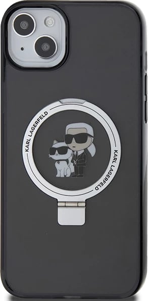 Mbështjellës Karl Lagerfeld KLHMP15SHMRSKCK për iPhone 15 6.1", me unazë Ring Stand, MagSafe, e zezë