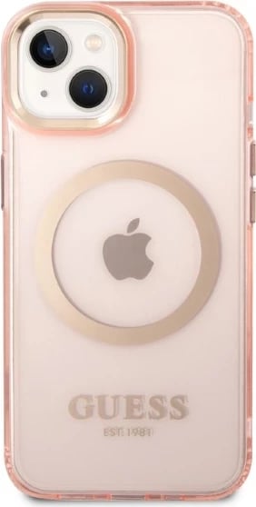 Mbështjellës Guess Gold Outline MagSafe për iPhone 14 6.1", rozë