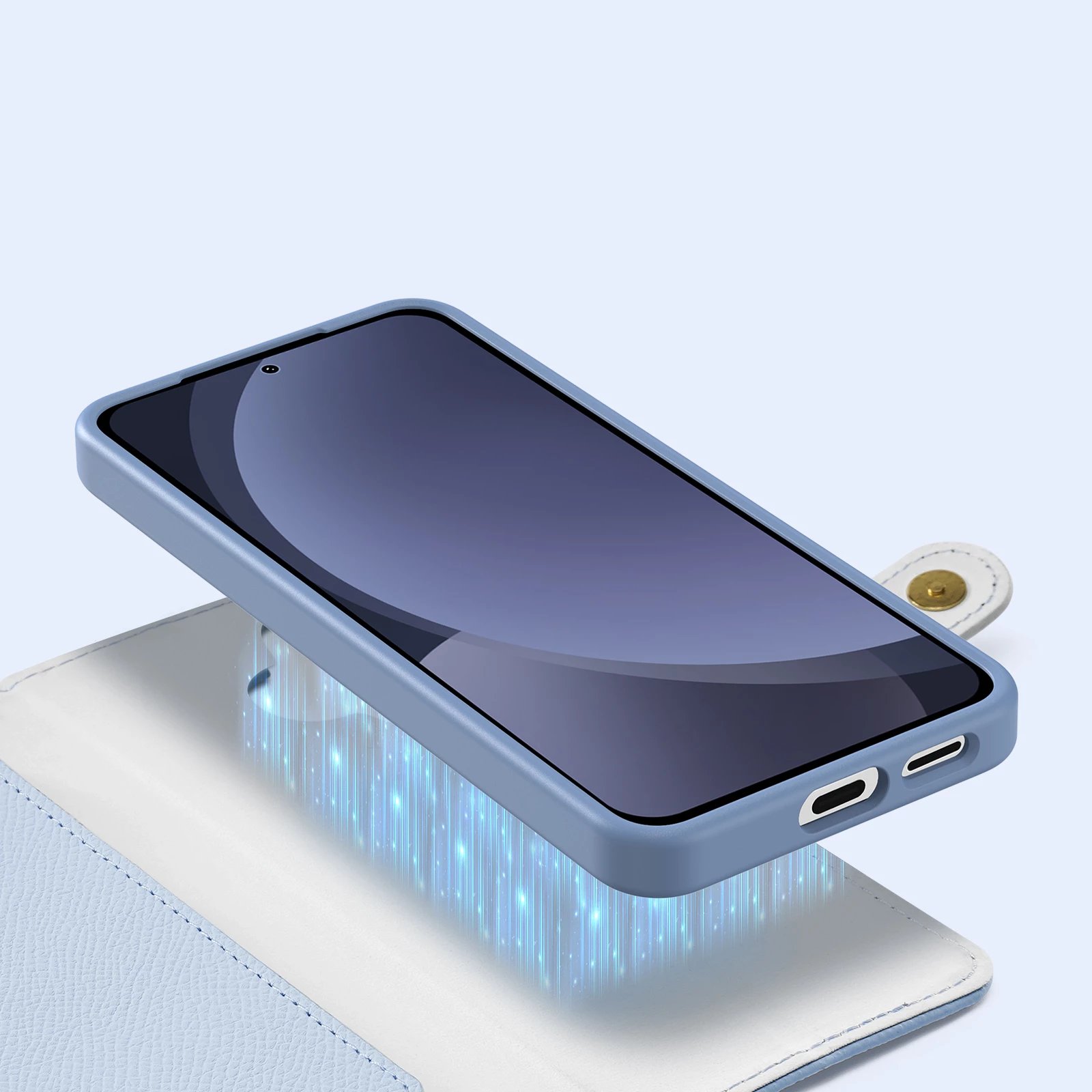 Mbështjellës Dux Ducis Lawa për Samsung Galaxy S25+, lëkurë, me portofol magnetik të ndashëm, kaltër