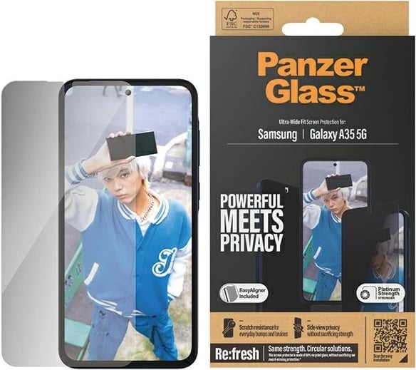 Mbrojtës ekrani PanzerGlass Ultra-Wide Fit Privacy me EasyAligner për Samsung Galaxy A35 5G, xham i temperuar
