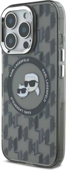Mbështjellës Karl Lagerfeld IML Monogram Karl & Choupette Head MagSafe për iPhone 16 Pro, i zi
