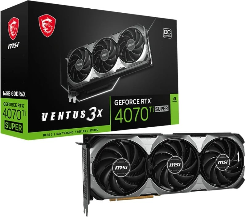 Kartelë grafike MSI VENTUS GeForce RTX 4070 Ti SUPER 16G 3X OC, 16 GB, GDDR6X, PCI Express 4.0, e zezë/argjend