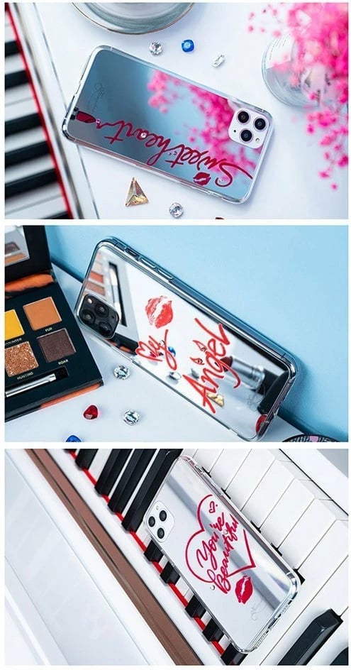 Mbështjellës Kingxbar Angel me pasqyrë dhe kristale Swarovski për iPhone 11 Pro Max, Transparent/Kuq Mbështjellës Kingxbar Angel me pasqyrë dhe kristale Swarovski për iPhone 11 Pro Max, Transparent/Kuq