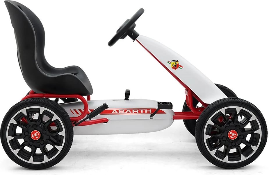 Gokart me pedale, Milly Mally Abarth, fëmijë 3-9 vjeç, transmetim përpara/prapa, frenë dore, goma EVA, i bardhë