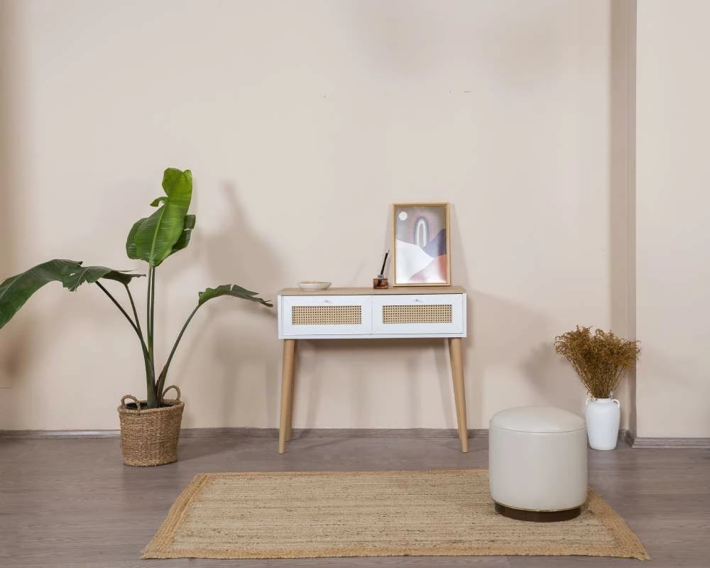 Komodë Skye Decor, stil bohem, e bardhë dhe lis