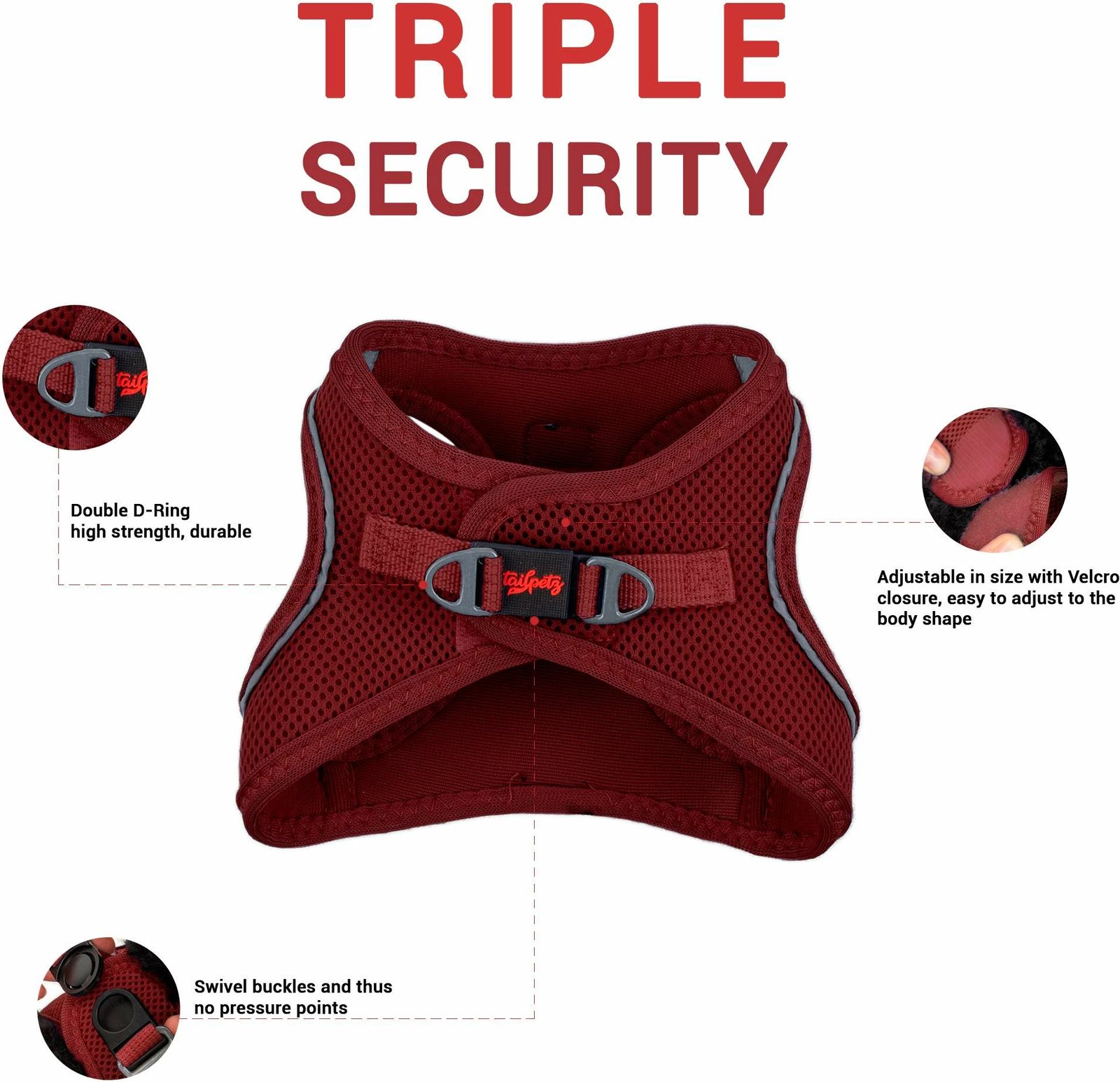 Parzmore për qen, Air-Mesh, ngjyrë e kuqe e errët (Claret Red)