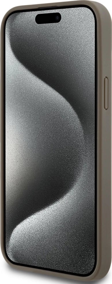 Mbështjellës DKNY Leather Pattern Metal Logo MagSafe për iPhone 15/14/13, Kafe