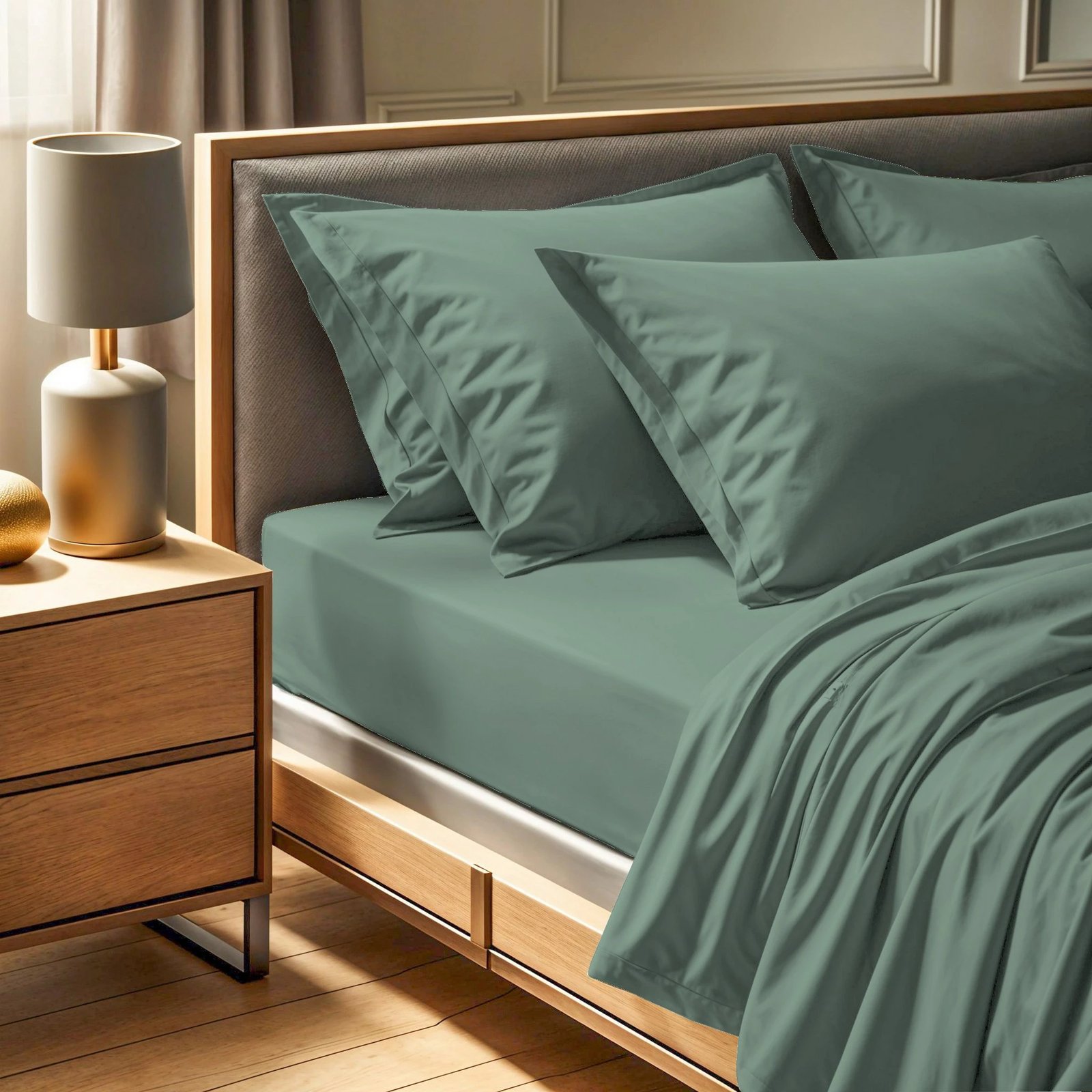 Çarçaf fitted Ranforce Double XL, ngjyrë e gjelbër, L'essentiel, 140x200+30 cm