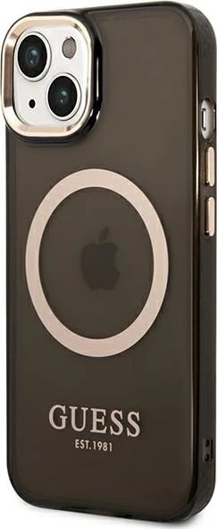 Mbështjellës Guess GUHMP14SHTCMK për iPhone 14 6.1", i fortë, MagSafe, i zi/ari