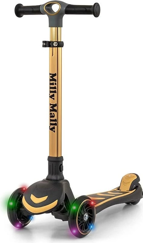 Trotinetë, Milly Mally, Boogie, 3 rrota, lartësi e rregullueshme, rrota me drita LED, deri 50 kg, e artë