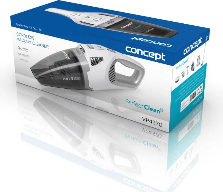 Fshesë dore, Concept, VP4370, 14.8 V Li-ion 2200 mAh, Wet & Dry, HEPA, deri 40 min, 450 ml, gri e bardhë