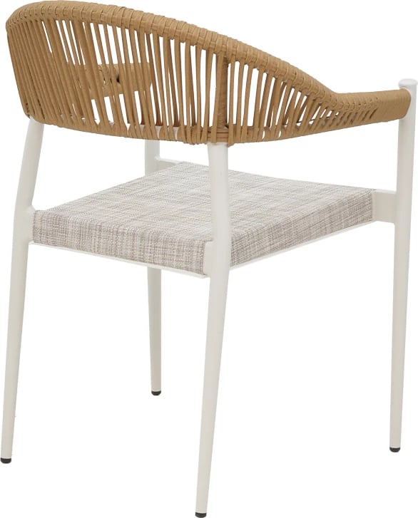 Karrige alumini e grumbullueshme, kornizë e bardhë-tekstilen dhe ratan ngjyrë natyrale, 57x56x78cm