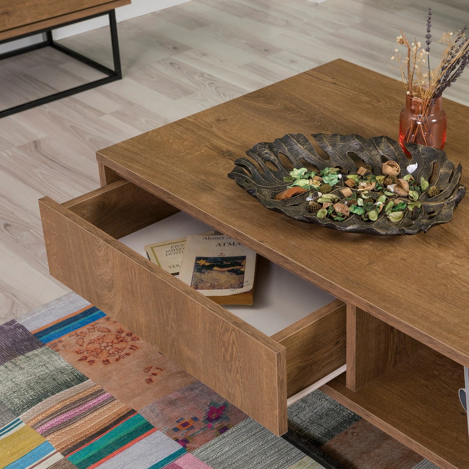 Set mobiljesh për dhomë dite, ngjyrë arre dhe e zezë, Laxus Takım 14