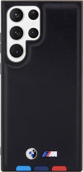 Mbështjellës BMW Leather Stamp Tricolor për Samsung Galaxy S23 Ultra, i zi