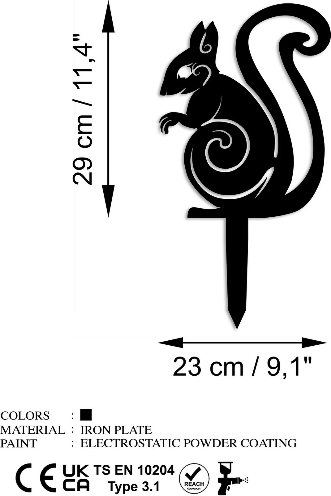 Objekt dekorativ për kopsht, Aberto Design, ketër, ngjyrë e zezë, 44x23cm