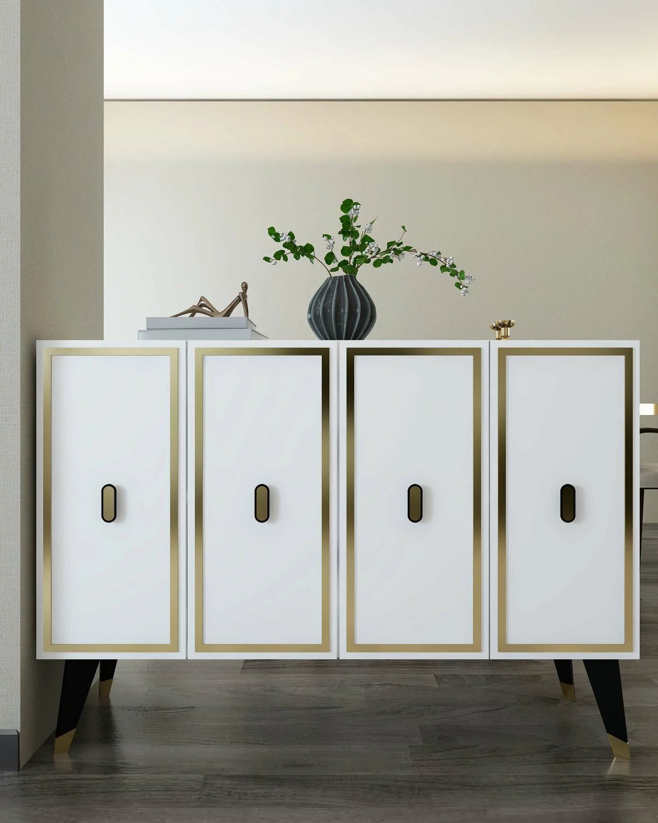 Konsol Skye Decor, e bardhë, e zezë, ari, 8173KM-32