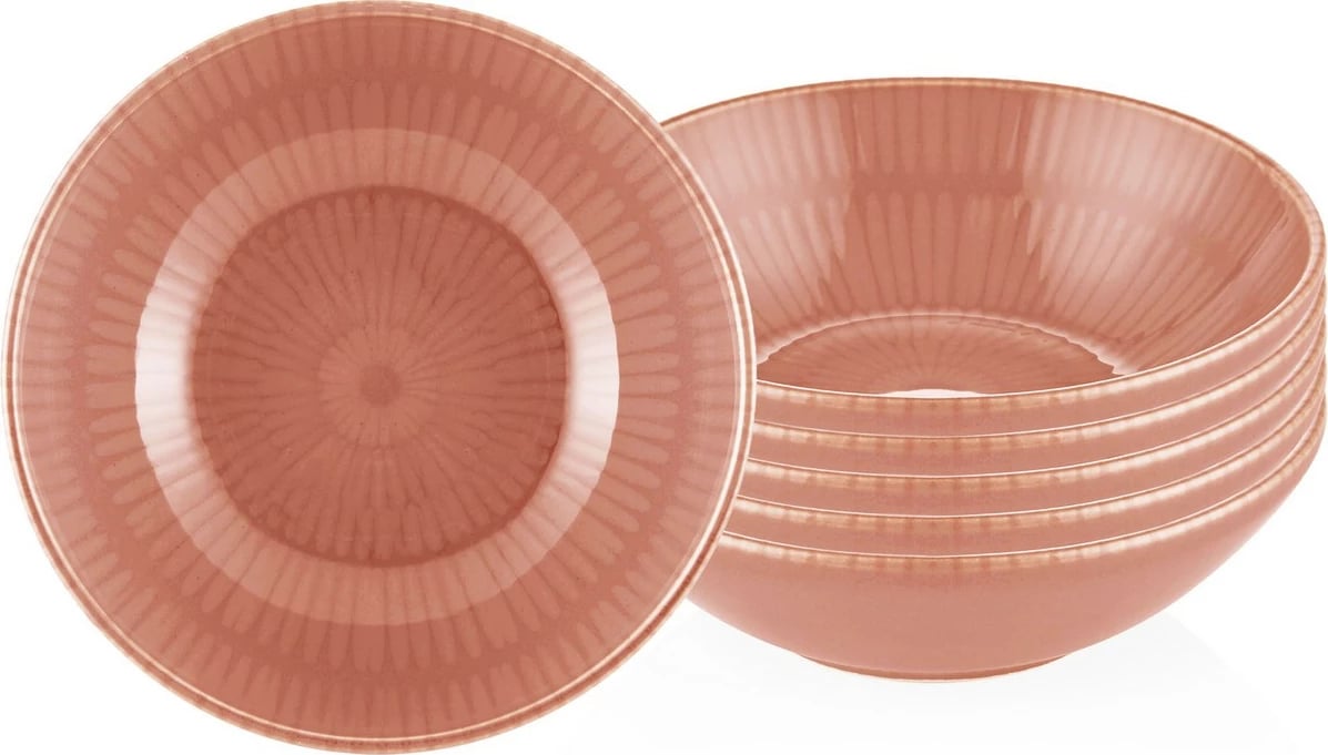 Set pjatash të thella qeramike (6 copë), ngjyrë somon, Hermia, NON0030