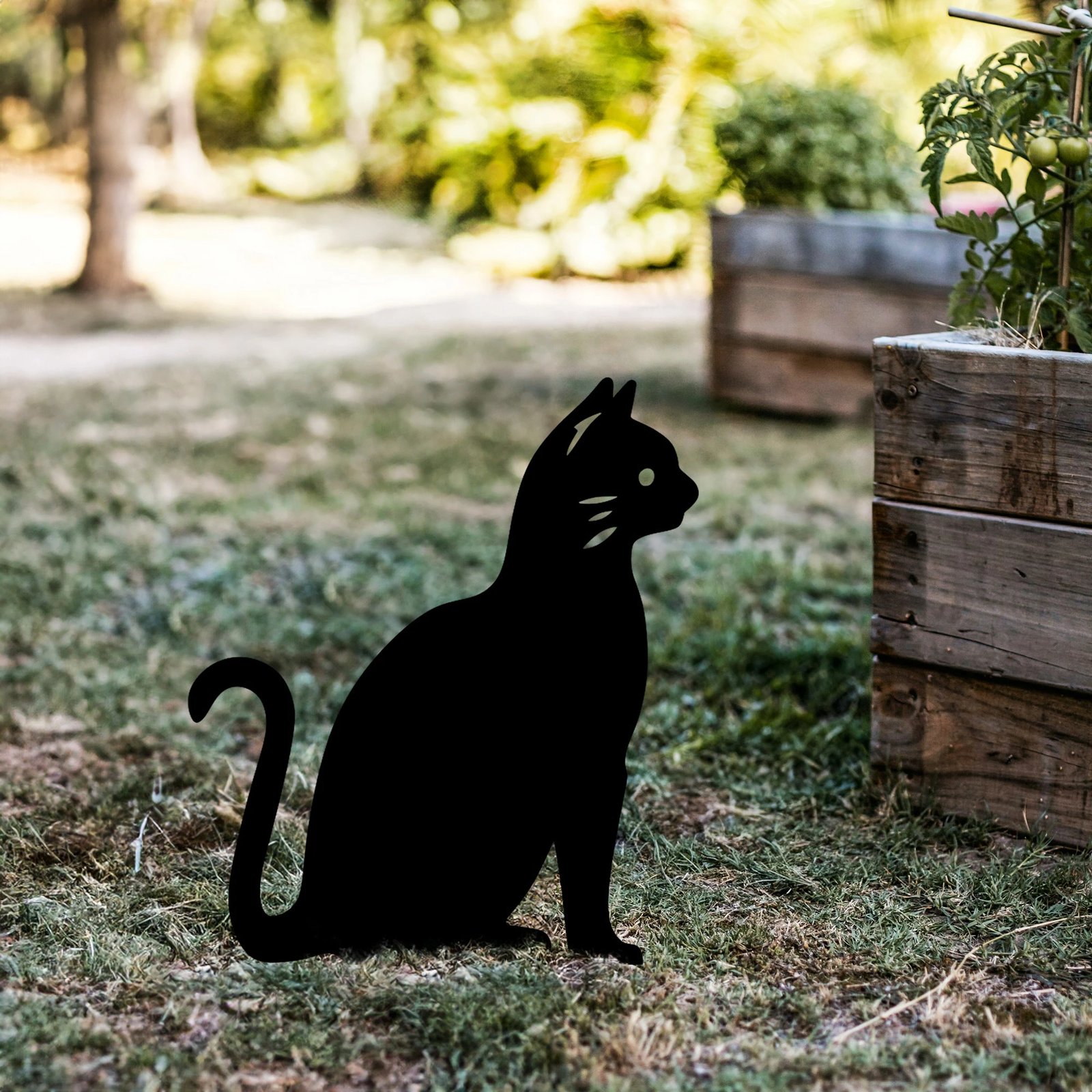 Dekor kopshti, formë mace, metal i zi, Aberto Design, Cat 02, 38x20cm