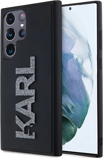 Mbështjellës Karl Lagerfeld 3D Rubber Glitter Logo për Samsung Galaxy S23 Ultra, i zi