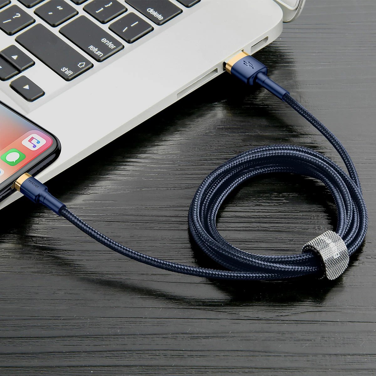 Kabllo Baseus Cafule CALKLF-BV3, USB-A në Lightning, 1m, 2.4A, Blu-Ari